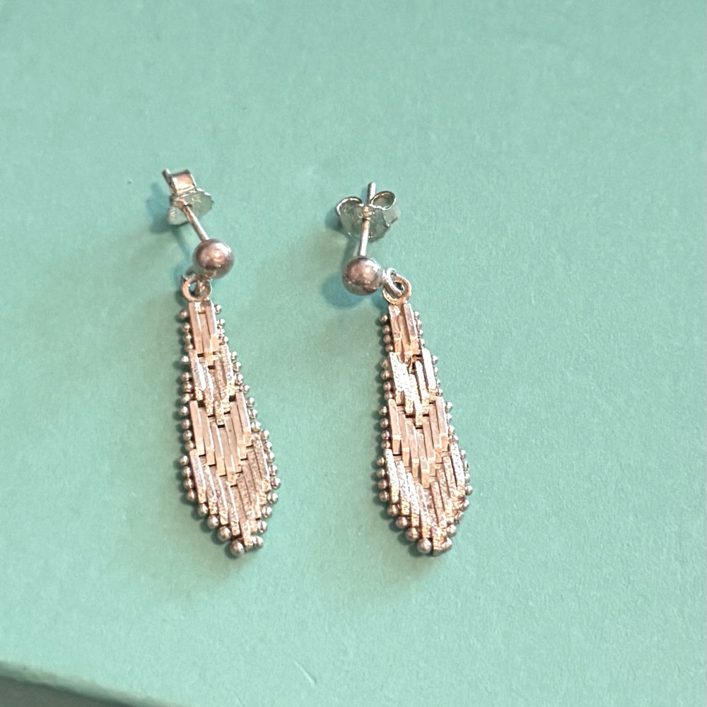 Vintage Sterling Silver Chevron Basket Weaved Stud Earrings
